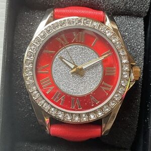 Elegant Kessaris Red and Silver Women's Watch